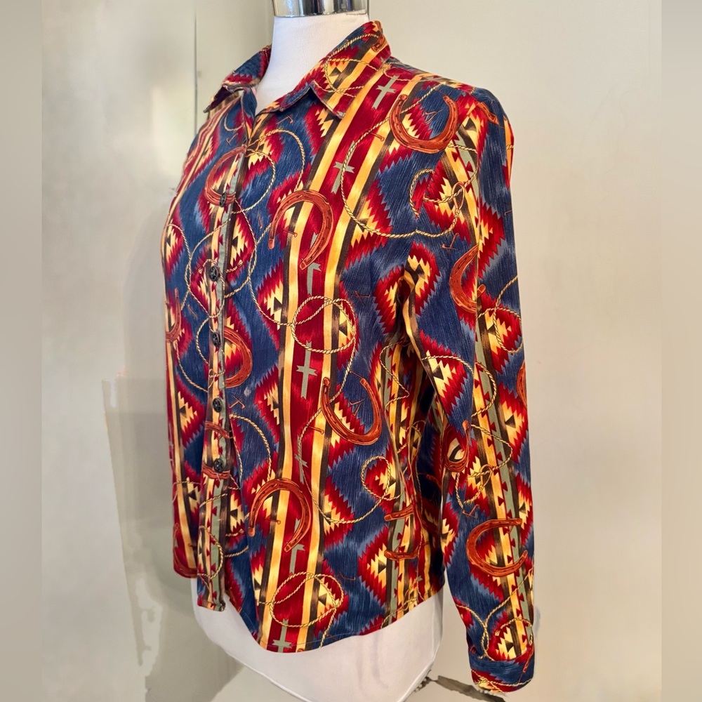 Women’s Vintage Panhandle slim western shirt colorful cowgirl chic M Rodeo Aztec